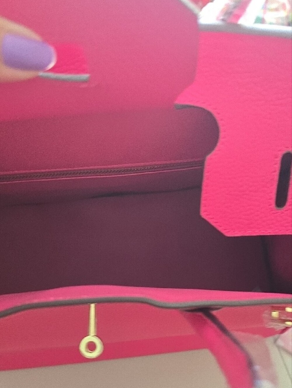 Women’s Hot Pink Structured Tote Bag with Gold Hardware - Picture 5 of 6